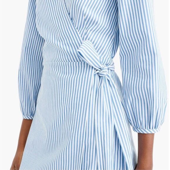J. Crew Wrap Dress in Striped Cotton Poplin Size 14T - Picture 2 of 13